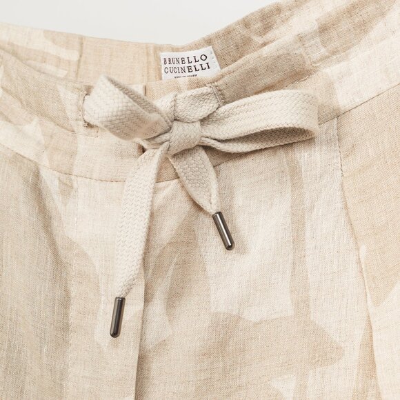 Brunello Cucinelli SS/24 Natural Ramage Floral-Print Linen Slouchy Trousers - Picture 8 of 13